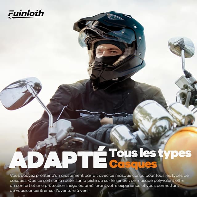 Detalle de fuinloth Cagoule moto/balaclava avec masque – protection UV UPF50+, séchage rapide et anti-vent
