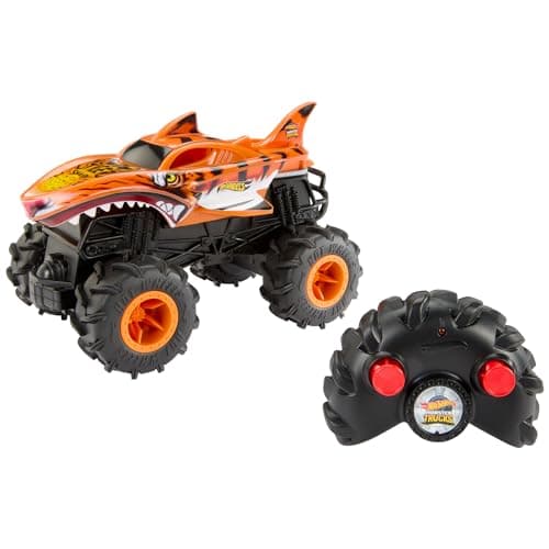 Detalle de Hot Wheels HW Tiger Shark RC: Monster Truck teledirigido todoterreno 1:24 con mando y alcance de 30 m