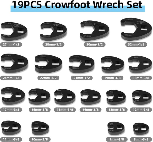 Detalle de Set 19 chiavi a zampa di gallo CCLIFE con attacco esterno quadrato 1/2" e 3/8" (8–32 mm)