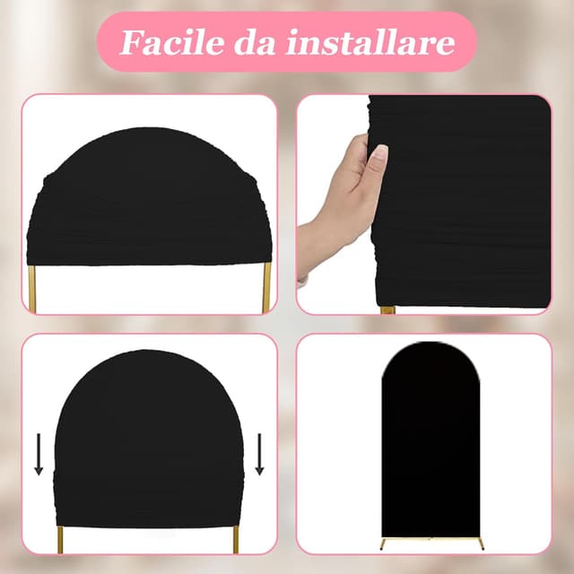 Detalle de SUKAIKEQA Copertura per arco nuziale in tessuto elasticizzato (Nero) – Copertura per sfondo ad arco