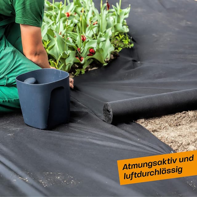 Detalle de Hinrichs Unkrautvlies 50 m – wasserduchlässige Unkrautfolie (50 g/m²) gegen Unkraut