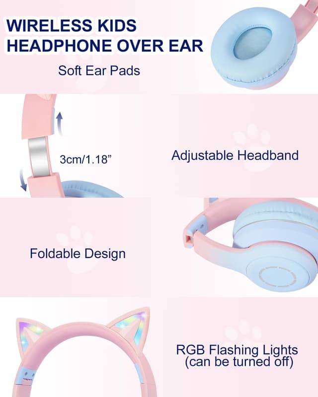 Detalle 2 de Sendowtek Kids Wireless Headphones with Cat Ears