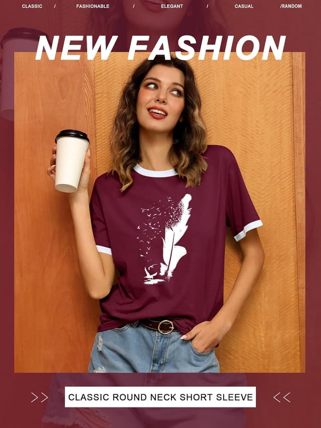 Detalle 2 de Dresswel Women Peace Dove Feather Graphic Print T-Shirt (Crew Neck, Short Sleeve)