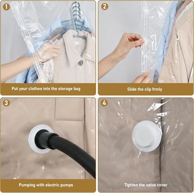 Detalle 2 de Hanging Vacuum Storage Bags QH7 (4-pack) – clear reusable vacuum bags with hanging hooks