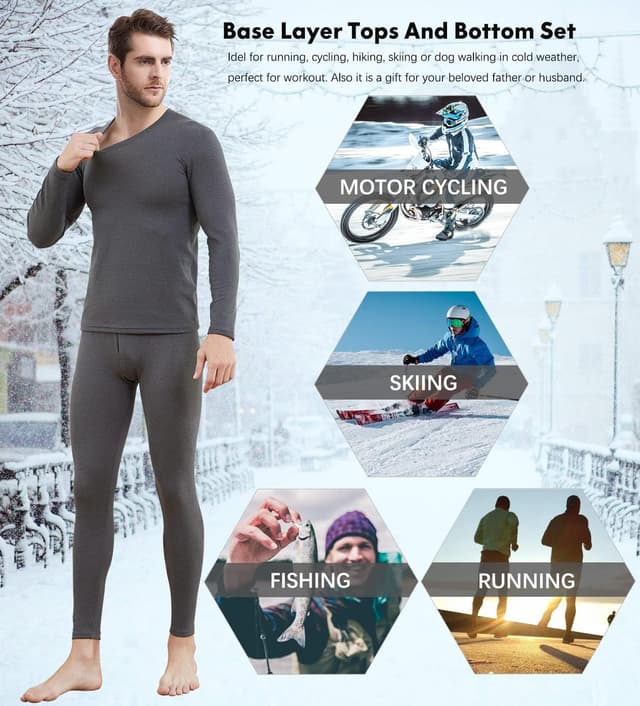 Detalle de Boyzn Mens Fleece Lined Thermal Underwear Set (Long Sleeve Top & Long Johns)