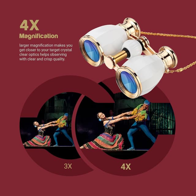 Detalle de Opera Glass Theatre Glass 4x 30mm binoculars with gold chain – 4 x 30 mm antique-style theatre binoculars