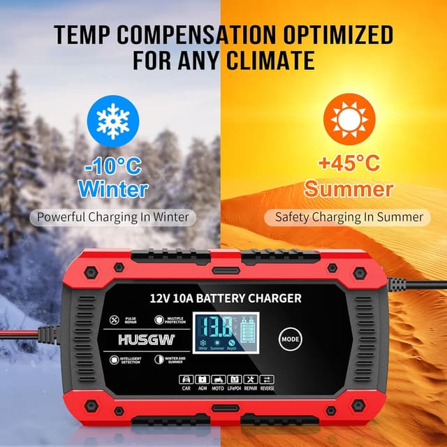 Detalle 2 de 10Amp 12V Automatic Smart Car Battery Charger/Maintainer with Temperature Compensation (Pulse Repair & Desulfator)