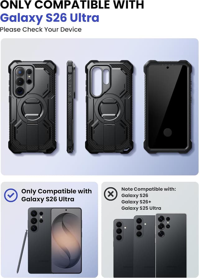 Detalle 2 de i-Blason Armorbox Case for Samsung Galaxy S26 Ultra with MagSafe, Adjustable Metal Kickstand & Built-in Screen Protector (Black)