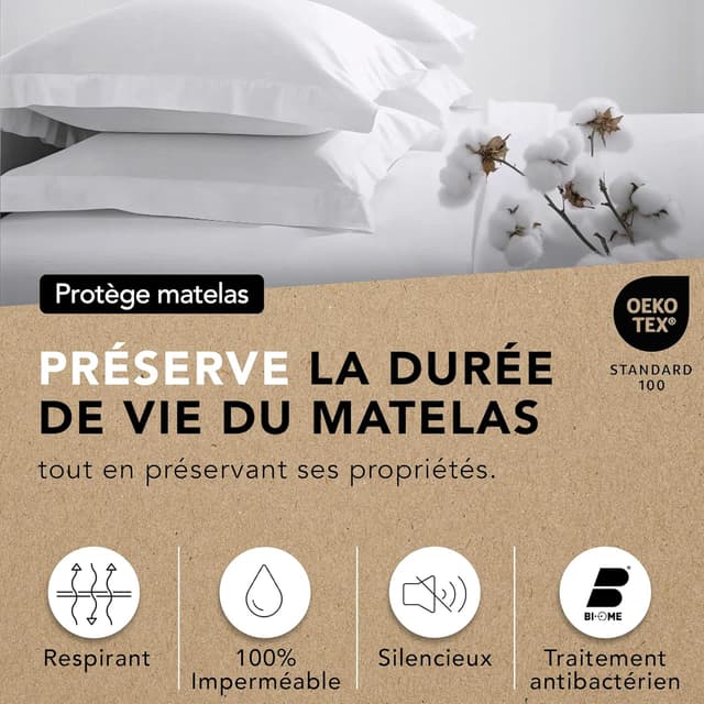 Detalle 2 de Protège Matelas 90x200 cm Ôhm – Alèse imperméable en coton, anti-acariens et hypoallergénique