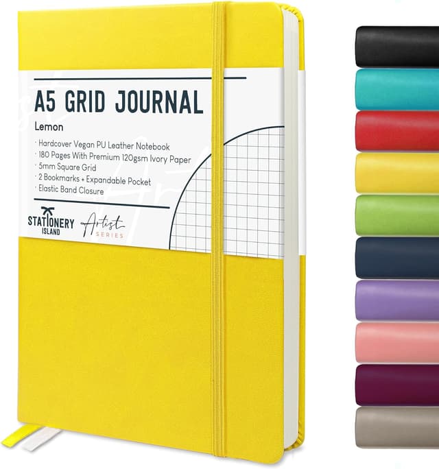 Detalle de Stationery Island Notizbuch A5 kariert im Hardcover – 180 Seiten mit 120 g/m² Papier