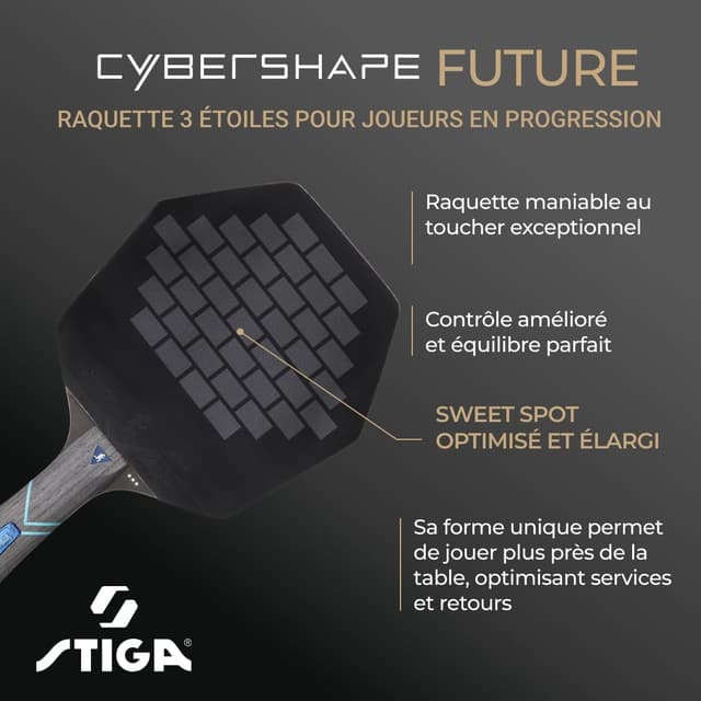 Detalle 2 de STIGA Cybershape Future by Truls Möregårdh – Raquette de ping-pong 3 étoiles à forme hexagonale