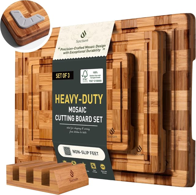 Detalle de Socisen 3-Pack Bamboo Cutting Boards 5-Layer 🍽