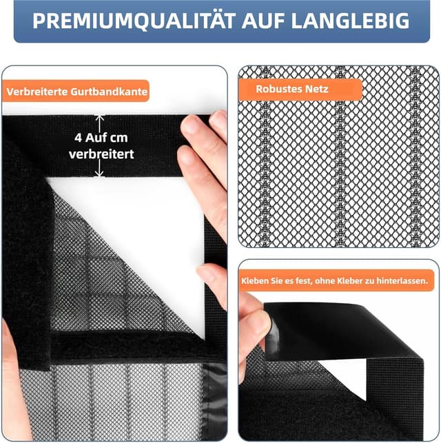 Detalle de HOWIN Magnet-Fliegenvorhang für Balkontür (ohne Bohren) – Moskitonetz-Tür 100x210 cm, Schwarz