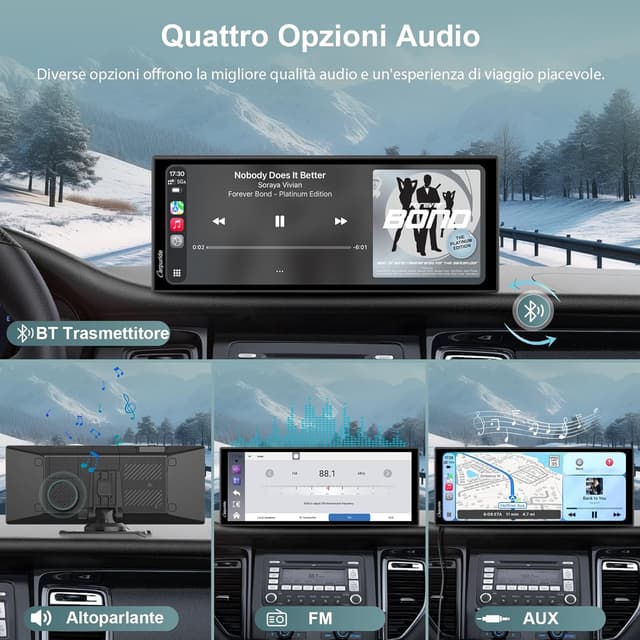 Detalle 2 de Carpuride W125P schermo CarPlay wireless con app di streaming, 11,26" e telecamera posteriore