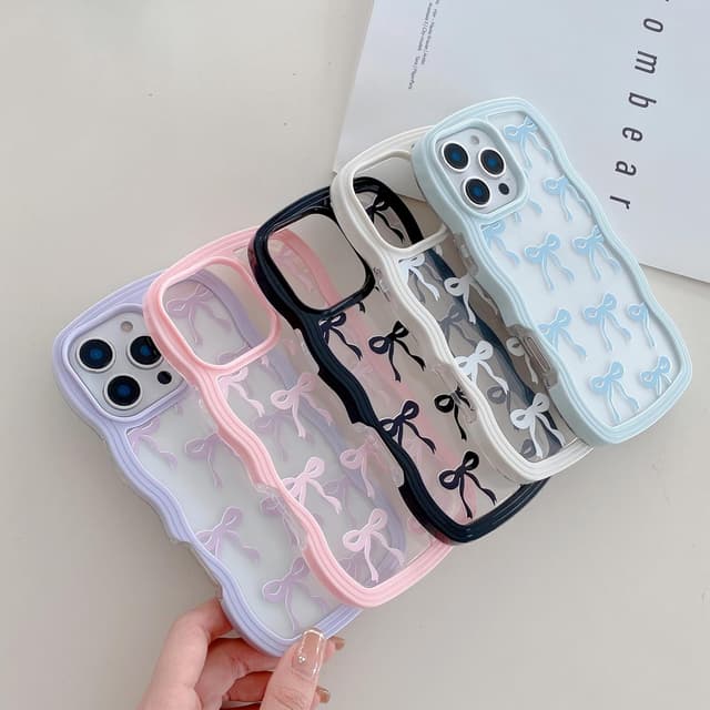 Detalle de QLTYPRI Schleife Hülle für iPhone 15 Pro Max (6,7"), klares Silikon-Bumper Case mit Locken-Schleife – Weiß