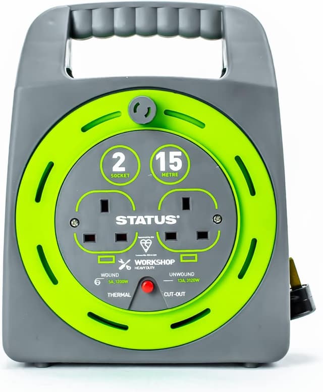Detalle de STATUS 2 Socket Cable Reel 15m Green Extension Lead