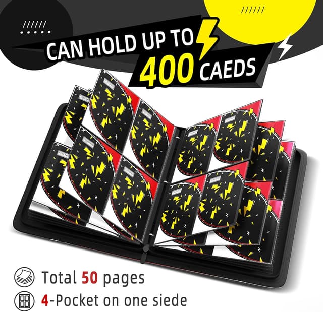 Detalle de Trading Card Binder 4 Pocket (400-Card Capacity) with 50 Removable Sleeves, Waterproof Zipper Album for MTG/TCG Cards