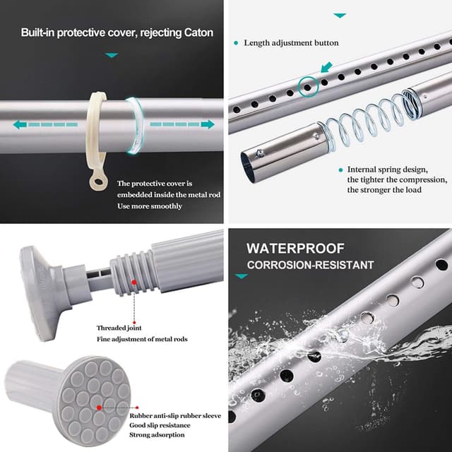 Detalle de Tringle à rideau extensible SuoAirNuo 92–430 à tension (acier inox) sans perçage, diamètre 32 mm