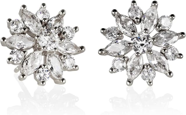 Detalle de ZAVANA Orecchini grandi da donna con zirconi cubici a bottone (design a fiore) in oro o argento