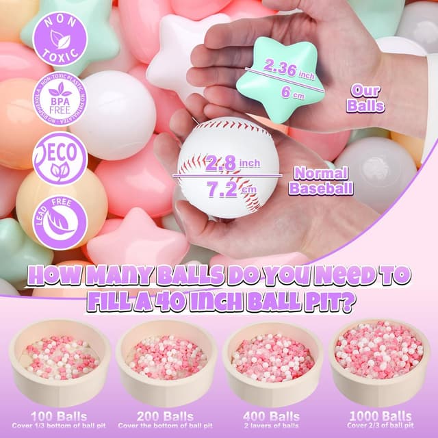Detalle 2 de GOGOSO Ball Pit Balls (100pcs) Star & Heart Plastic Balls for Toddlers Kids