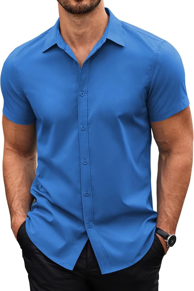 Thumbnail 6 de COOFANDY Herren Hemd Kurzarm „Basic Shirt“ Regular Fit (XS–4XL) – bügelleicht & antiarrugas