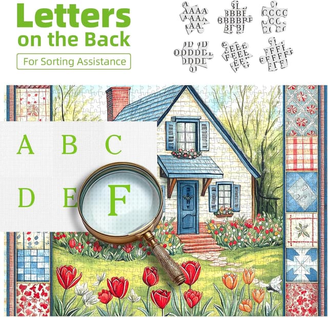 Detalle de Cottage Bloom 500-Piece Jigsaw Puzzle for Adults (20 x 20 in) — Cozy Country House & Tulip Garden Scene