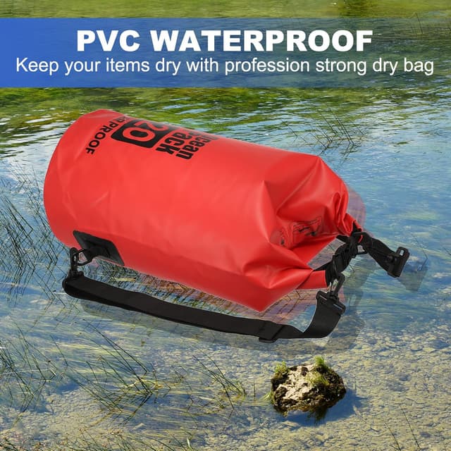 Detalle de YELARXI Waterproof Dry Bag 10L (Green) with Whistle – roll-top water-proof storage for boating, kayaking and travel