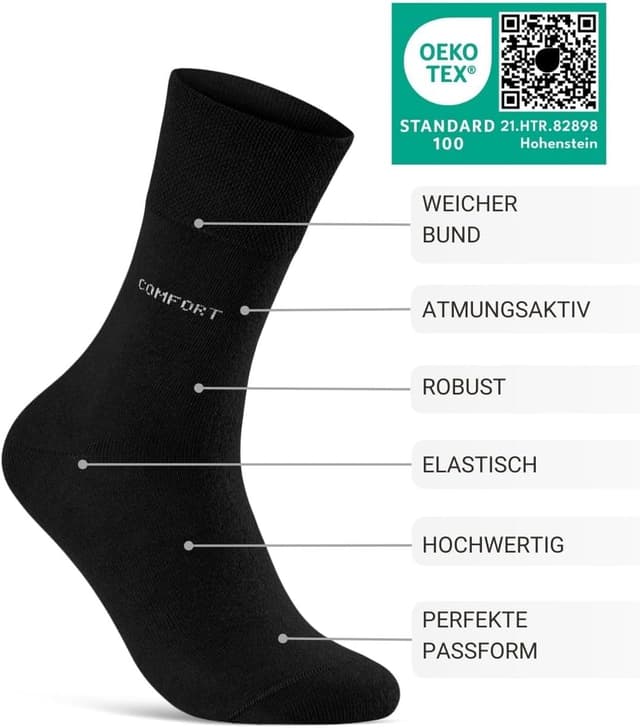 Detalle de sockenkauf24 10 Paar Comfort-Socken ohne Gummibund & ohne Naht für Damen & Herren