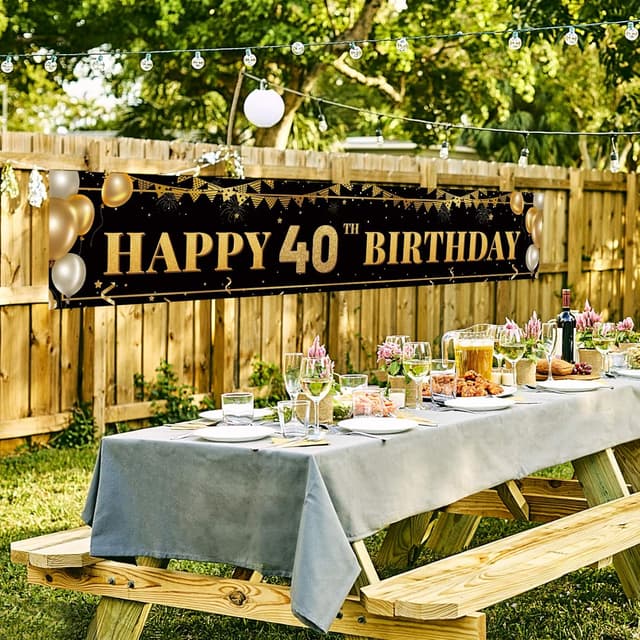 Thumbnail 6 de Large Happy 40th Birthday Decoration Banner (Black & Gold) 9.8 x 1.6 ft Polyester