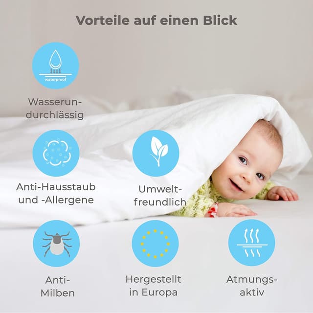 Detalle de WhizProducts wasserdichtes Spannbettlaken mit integriertem Matratzenschoner (89 x 50 cm) für Babybay Maxi, Midi, Comfort & Comfort Plus