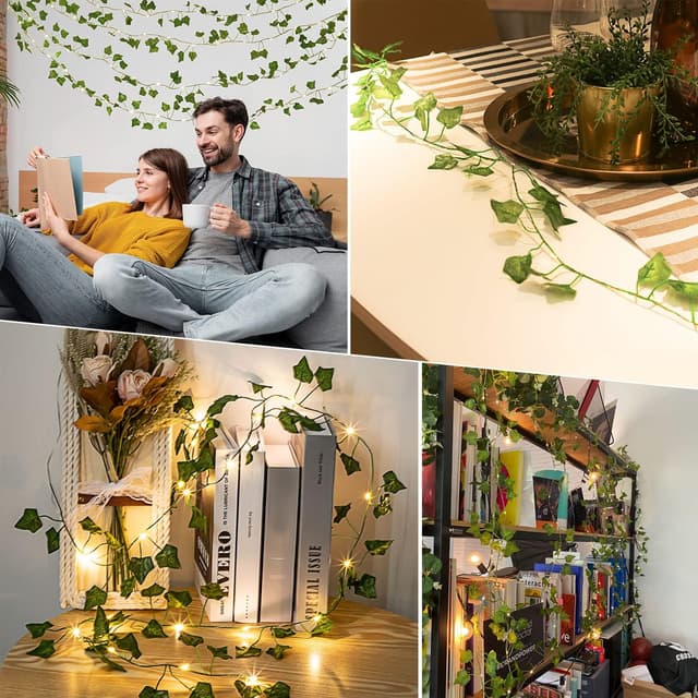 Detalle de LED-Lichterkette „Efeu“ (künstlich), 2 m, 20 LEDs mit Timer – batteriebetrieben