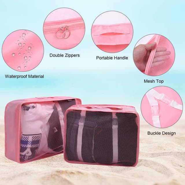 Detalle de OSDUE Organizer Valigia da viaggio con sistema di cubi (9 pezzi) in nylon, set rosa