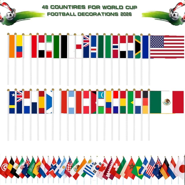 Detalle de AhfuLife World Cup 2026 Stick Flags (48 countries) with 30cm white poles