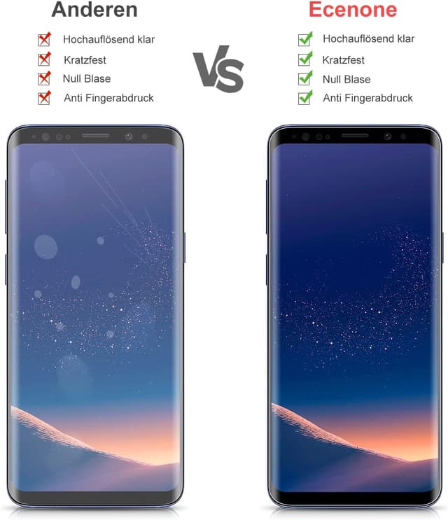 Detalle de Ecenone Schutzfolie für Samsung Galaxy S9 (2 Stück) – 9H, 0,33 mm ultradünnes 3D-Glas mit Vollabdeckung