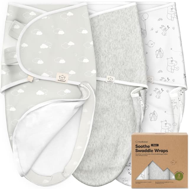 Detalle de KeaBabies Soothe Zippy Baby Swaddle Sleep Sacks (Aspire) — 3-Pack Newborn 0–3 Months with Zipper