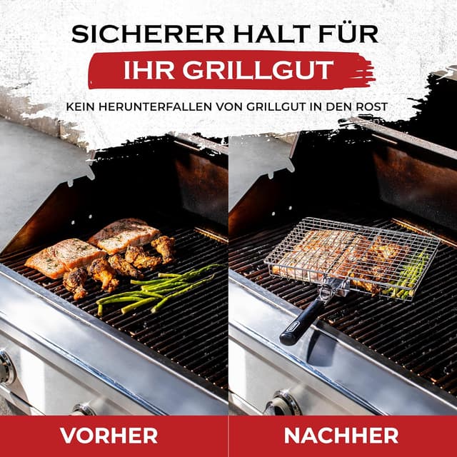 Detalle de SHIZZO Grillkorb (faltbar, Edelstahl) – tragbarer Outdoor-Camping-Grillrost mit Griff