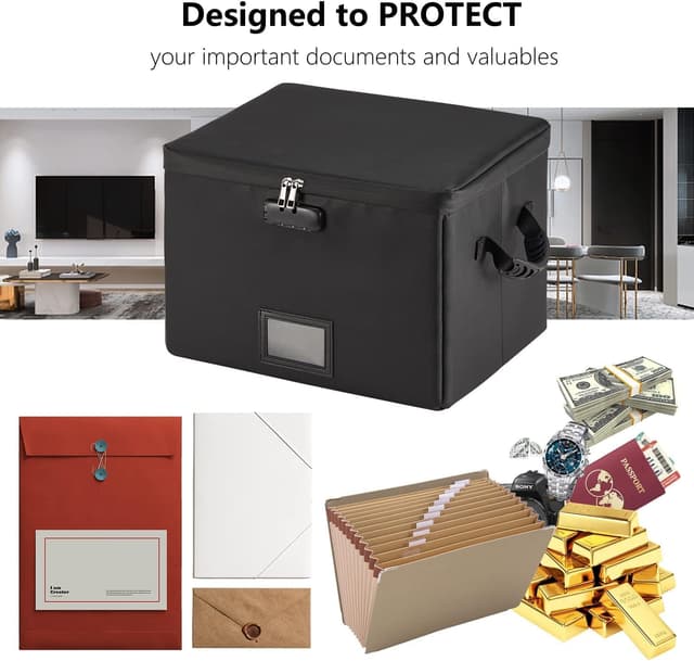 Detalle de Fireproof Document Box with Lock – Fireproof & Waterproof Collapsible File Storage Case for Letter/Legal