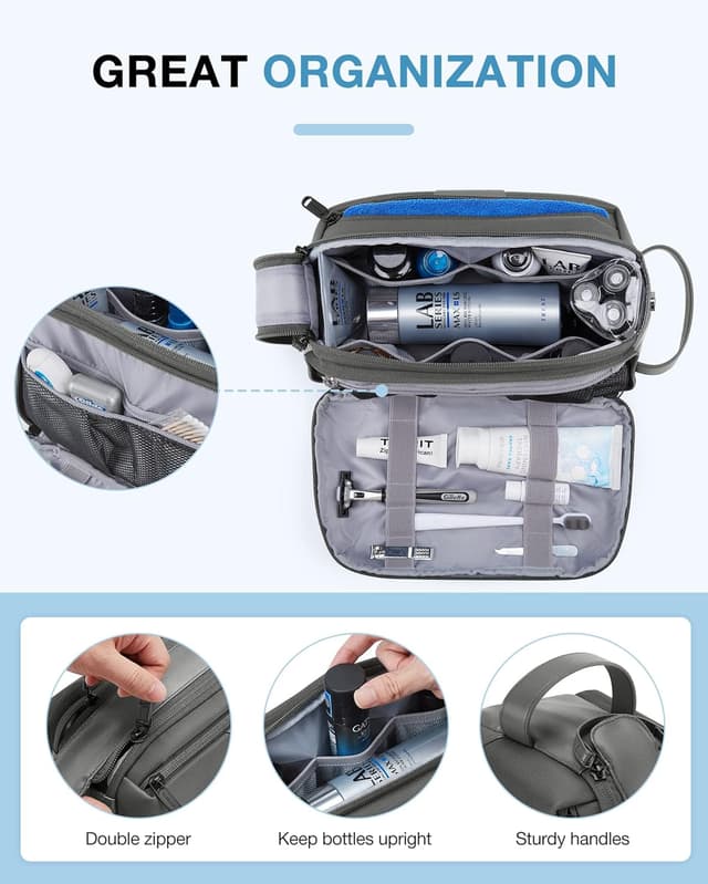 Detalle 2 de BAGSMART men’s toiletry bag (dopp kit) – water-resistant travel wash bag in grey