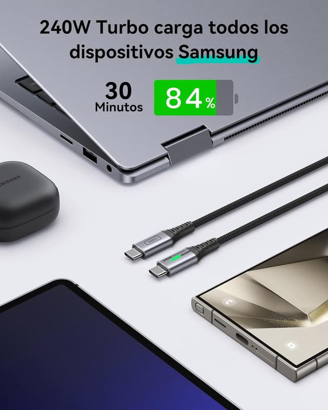 Detalle de INIU 240W Cable USB-C 2 m PD 3.0 para móviles