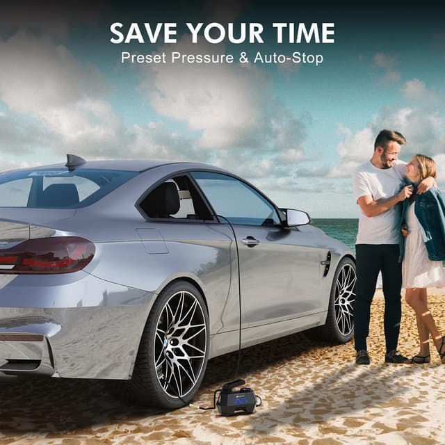 Detalle de Motorenbau Gonfleur de pneus portable 12 V avec manomètre numérique et LED (jusqu’à 150 PSI)