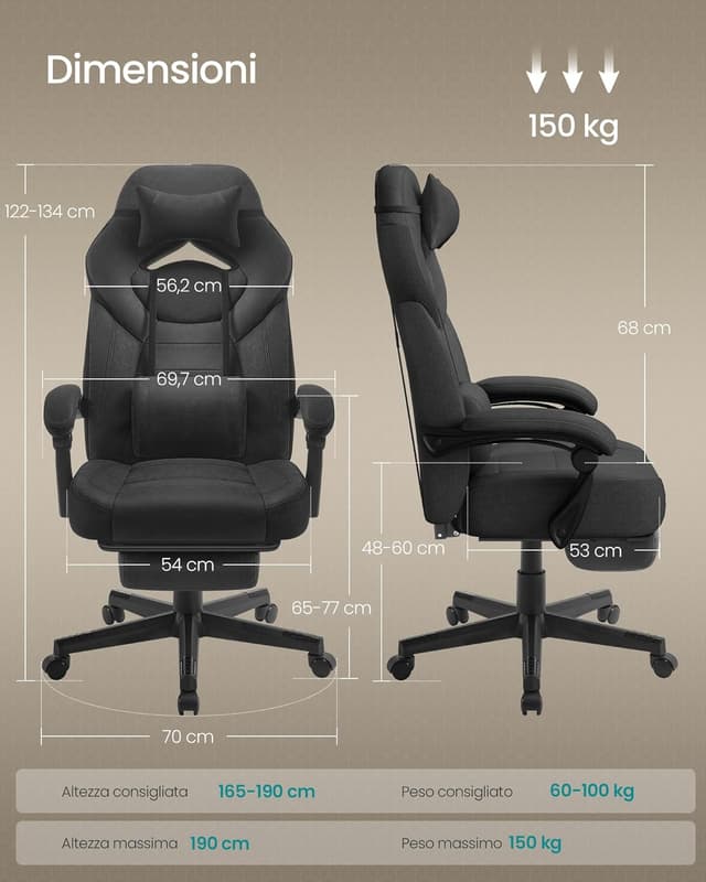 Thumbnail 6 de SONGMICS Sedia Gaming OBG077B08 150 kg