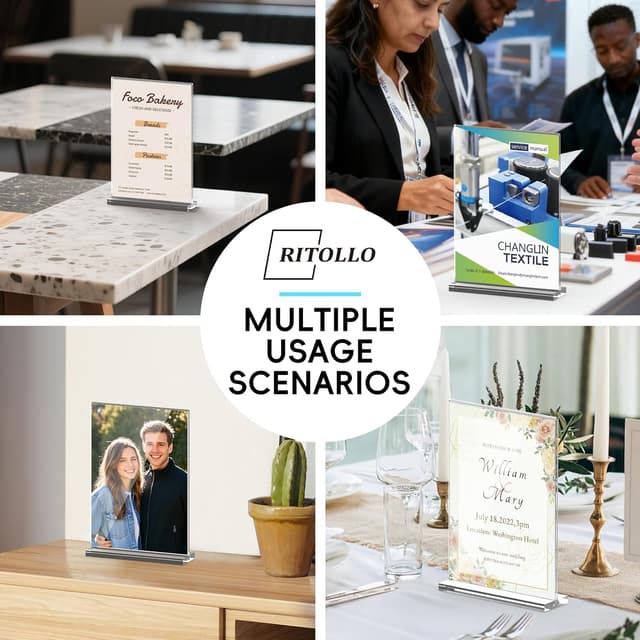 Thumbnail 6 de RITOLLO 3 Pack A4 Acrylic Sign Holder, Double Sided T-Shape Countertop Display (Clear Perspex)