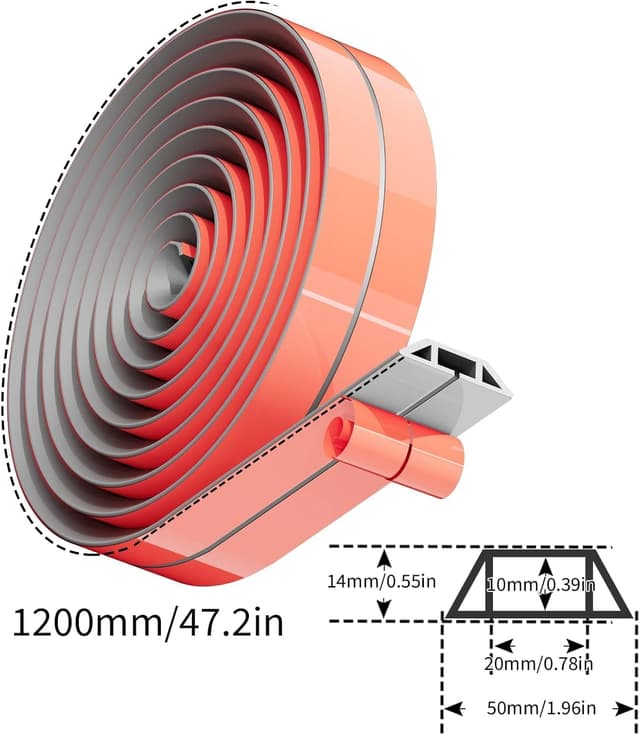 Detalle de SWTYExt selbstklebender Kabelkanal für den Boden, 1,2 m x 5 cm, grau (flexibler PVC-Kabelschutz)