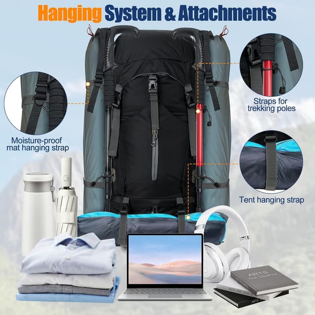 Detalle 2 de Zaino trekking Cozary Zaino Trekking 70L antistrappo impermeabile con copripioggia