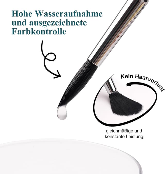 Detalle 2 de Aquarellpinsel-Set (9-teilig) mit synthetischem Eichhörnchenhaar – Rundpinsel für Aquarell & Tempera