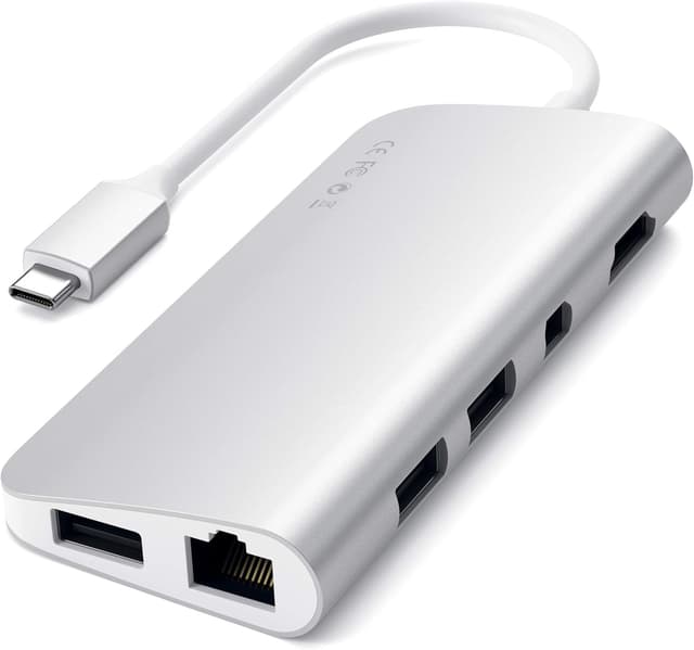 Detalle 2 de SATECHI USB-C Multimedia Adapter Hub mit 4K HDMI, Mini DisplayPort und 60W PD-Ladefunktion (Ethernet, USB 3.0, Micro/SD) – Silber