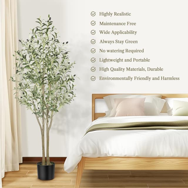 Detalle de Alupssuc 5FT Artificial Olive Tree (150cm) – faux olive plant with lifelike leaves and adjustable branches for indoor & outdoor decor