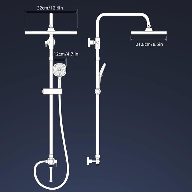 Detalle de Hibbent selbstreinigender Regenduschkopf-Set mit Edelstahl-Duschstange, 4-Wege Handbrause – höhenverstellbar, schwarz