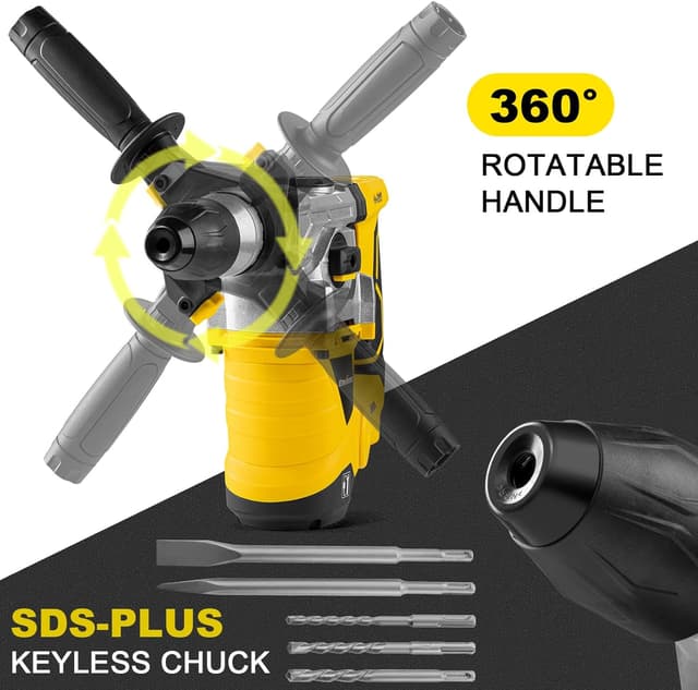 Detalle de Enventor 1500W Heavy Duty Rotary Hammer Drill (SDS-Plus) with 360° Auxiliary Handle