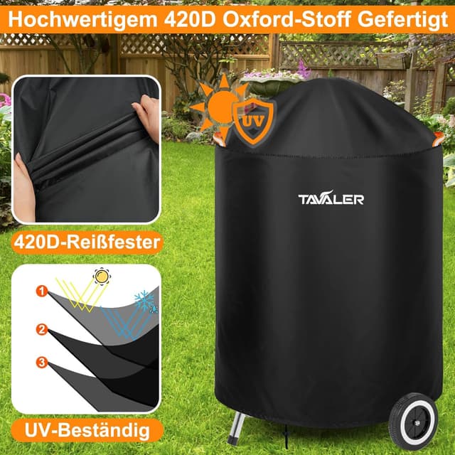 Detalle de Tavaler Kugelgrill Abdeckung wetterfest (420D Oxford), passend für Weber Kugelgrill 57 cm, 77 x 90 cm